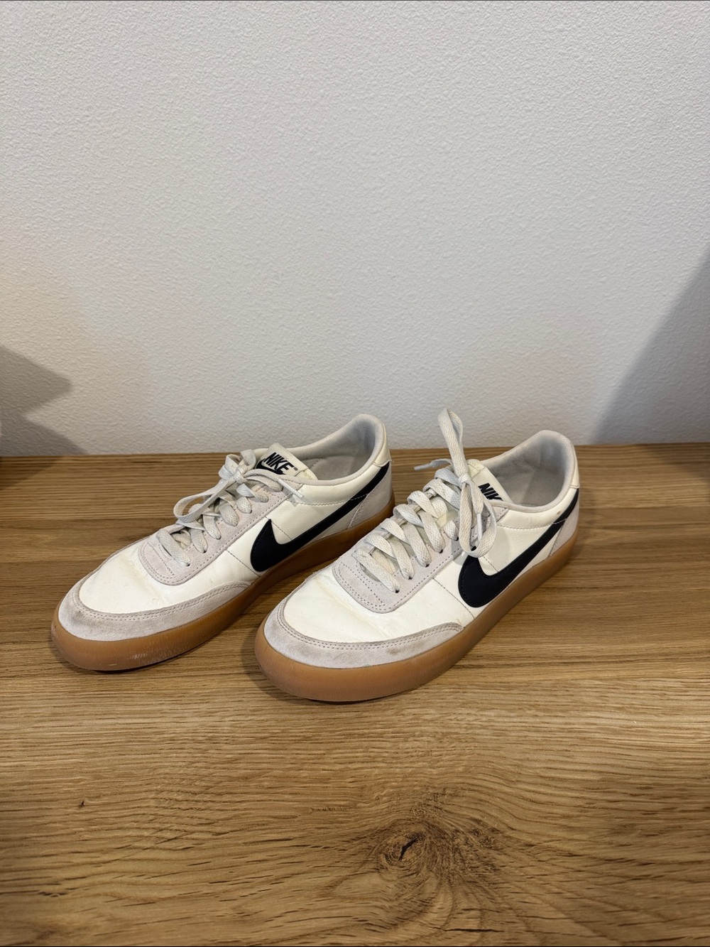 Nike Men’s White Sneakers with Black Swoosh and Gum Sole